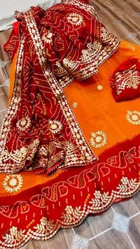 Pooja Creation “New Georgette Lehenga with All-Over Gotta Patti Work Lehanga Duptta Set – Fully Stitched,  - Web Orange
