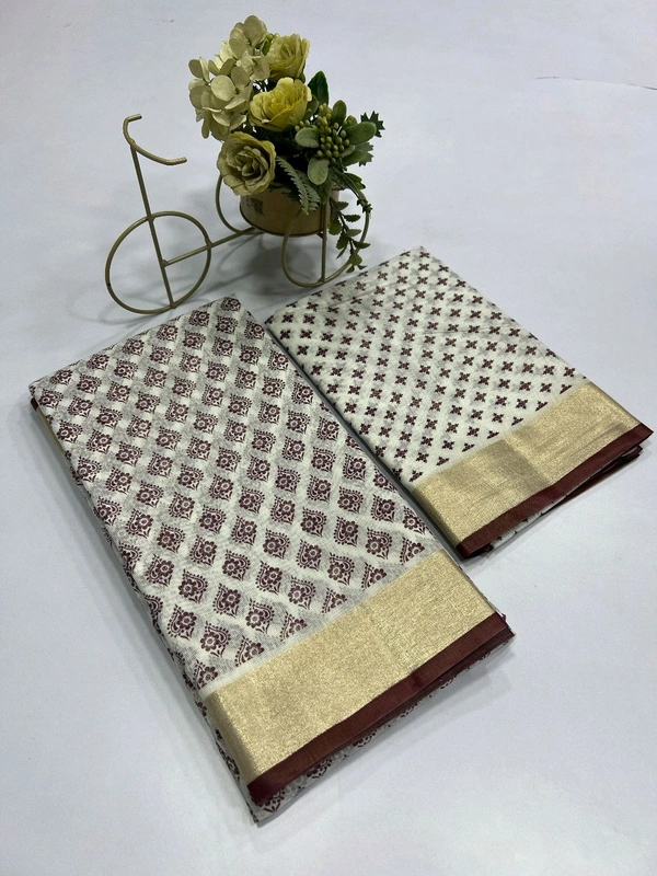 Fashion Hub  Bindi Chanderi Soft Silk Saree with Golden Border - Brown