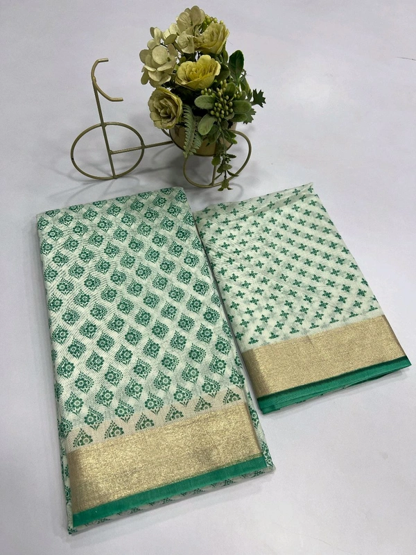 Fashion Hub  Bindi Chanderi Soft Silk Saree with Golden Border - Dark Green