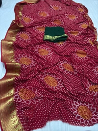 Pooja Creation Premium Pure Goregatte Banarasi Zari Border Saree – With Blouse & Ready to Ship! - Red