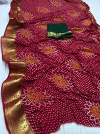 Pooja Creation Premium Pure Goregatte Banarasi Zari Border Saree – With Blouse & Ready to Ship! - Red