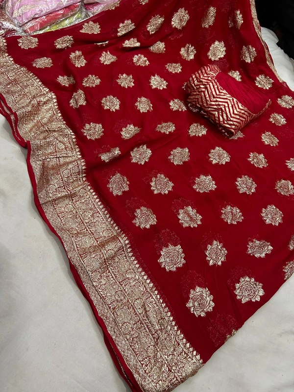 Pooja Creation Elegant Pure Jorjat Zari Saree with Heavy Zari Weaving – Perfect for Weddings! - Guardsman Red