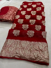 Pooja Creation Elegant Pure Jorjat Zari Saree with Heavy Zari Weaving – Perfect for Weddings! - Guardsman Red