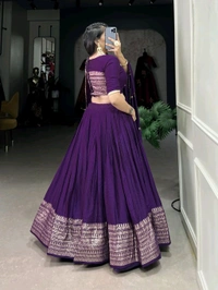 Fashion Hub Pure Chanderi Lehenga Set with Zari Border & Sequin Dupatta – Neha Collection