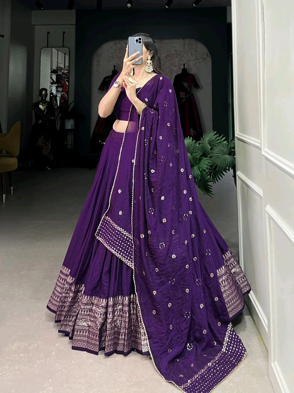 Fashion Hub Pure Chanderi Lehenga Set with Zari Border & Sequin Dupatta – Neha Collection
