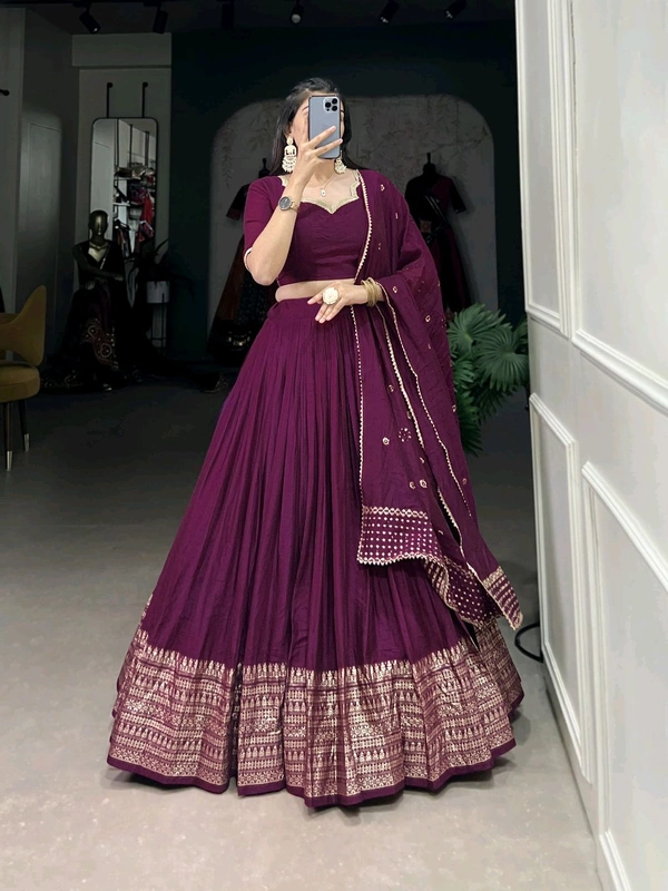 Fashion Hub Pure Chanderi Lehenga Set with Zari Border & Sequin Dupatta – Neha Collection - Purple