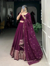 Fashion Hub Pure Chanderi Lehenga Set with Zari Border & Sequin Dupatta – Neha Collection - Purple