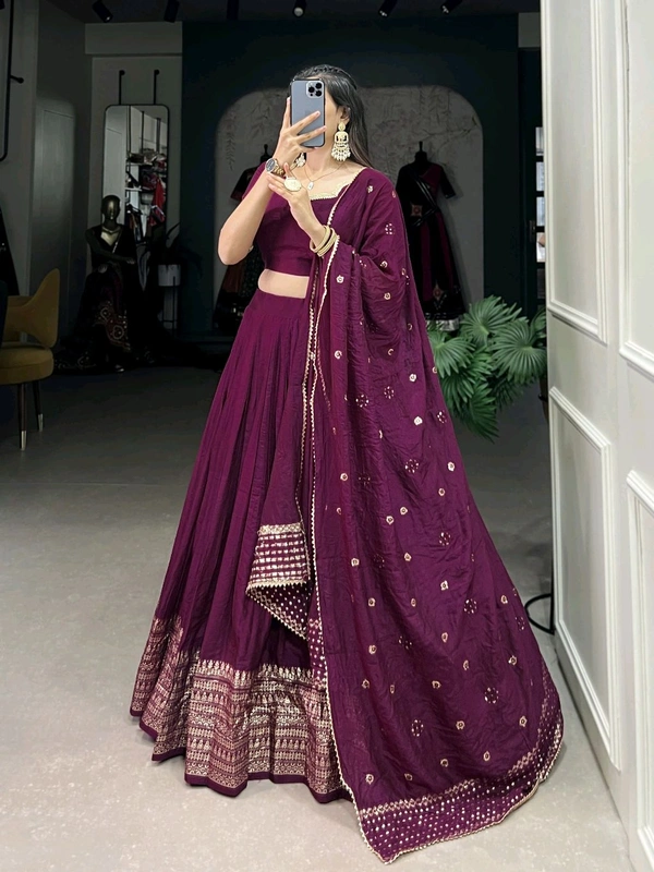 Fashion Hub Pure Chanderi Lehenga Set with Zari Border & Sequin Dupatta – Neha Collection - Purple