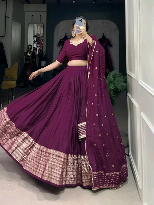 Fashion Hub Pure Chanderi Lehenga Set with Zari Border & Sequin Dupatta – Neha Collection - Purple