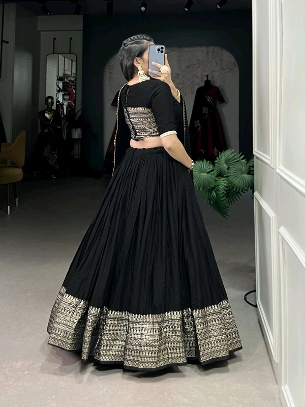 Fashion Hub Pure Chanderi Lehenga Set with Zari Border & Sequin Dupatta – Neha Collection - Black