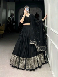Fashion Hub Pure Chanderi Lehenga Set with Zari Border & Sequin Dupatta – Neha Collection - Black