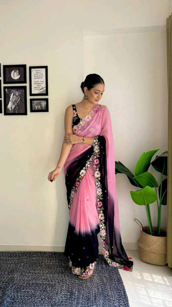 Fashion Hub Elegant Faux Georgette Saree with Multicolor Sequence and Embroidery Work Neha Collection