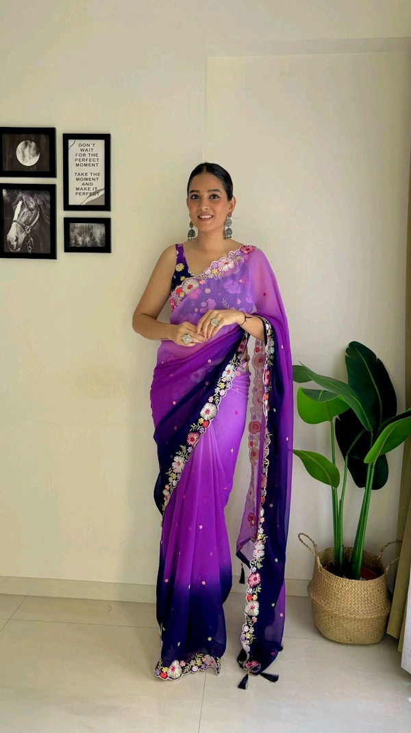 Fashion Hub Elegant Faux Georgette Saree with Multicolor Sequence and Embroidery Work Neha Collection