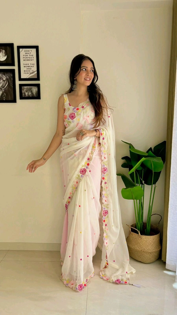 Fashion Hub Elegant Faux Georgette Saree with Multicolor Sequence and Embroidery Work Neha Collection