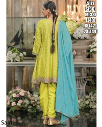 Fashion Hub Women's Chinon Embroidered Kurti Dhoti Dupatta Set  - M, Yellow