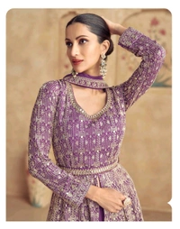 Fashion Hub Women's Georgette Gown with Heavy Golden Embroidery & Dupatta | Neha Collection - XL