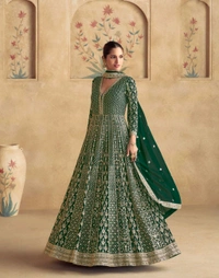 Fashion Hub Women's Georgette Gown with Heavy Golden Embroidery & Dupatta | Neha Collection - XL