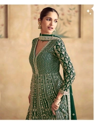 Fashion Hub Women's Georgette Gown with Heavy Golden Embroidery & Dupatta | Neha Collection - XL