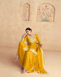 Elegant Yellow Embroidered Sharara Suit with Dupatta