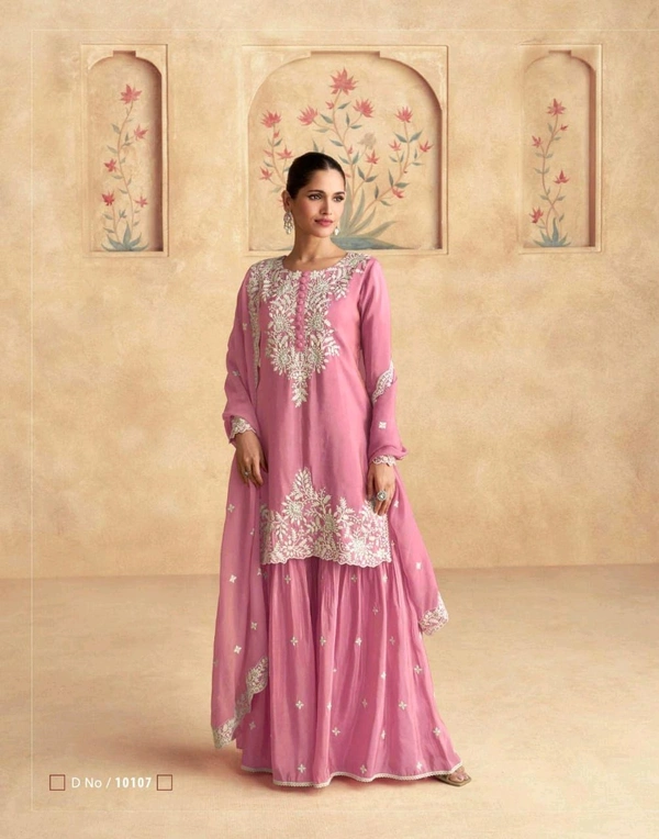 Fashion Hub Women's Peach Embroidered Sharara Set - Neha Collection  - L