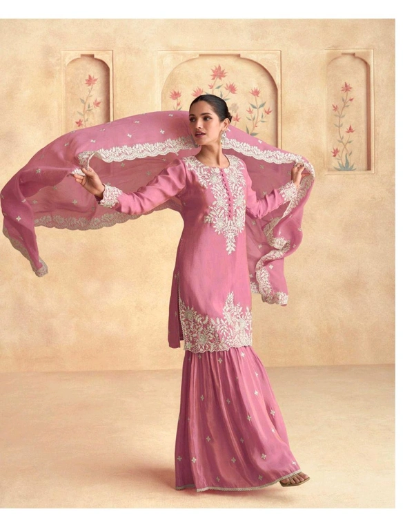 Fashion Hub Women's Peach Embroidered Sharara Set - Neha Collection  - L