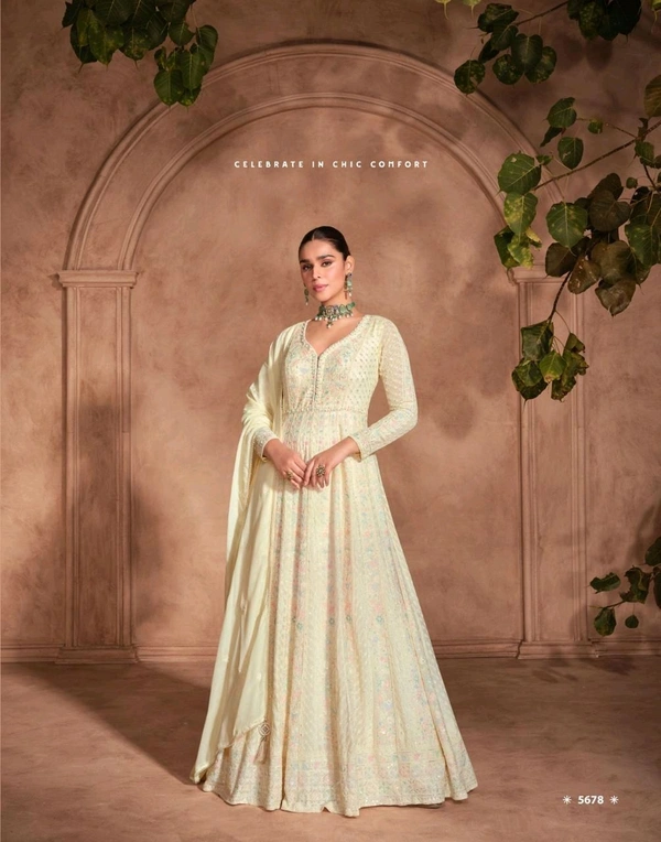 Fashion Hub Women's Chinon Silk Embroidery Stitched Gown | Neha Collection - L