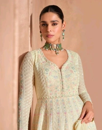 Fashion Hub Women's Chinon Silk Embroidery Stitched Gown | Neha Collection - L