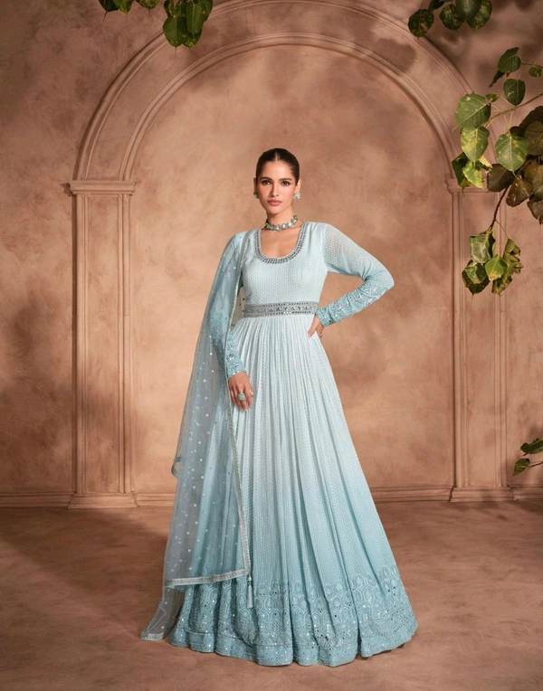 Fashion Hub Women's Chinon Silk Embroidery Stitched Gown | Neha Collection - L