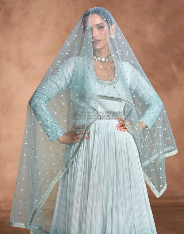 Fashion Hub Women's Chinon Silk Embroidery Stitched Gown | Neha Collection - L