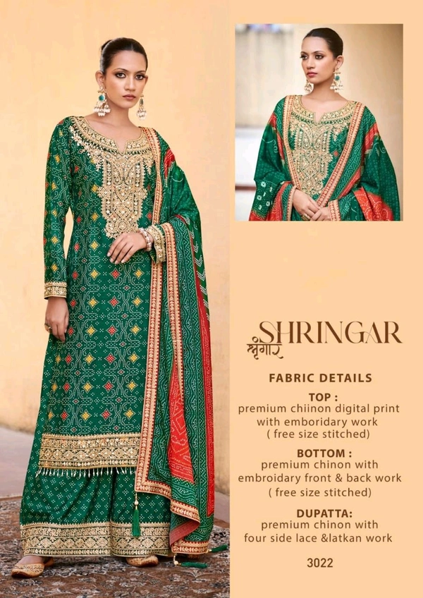 Fashion Hub Embroidered Chinon Salwar Kameez Set with Mirror Work & Designer Dupatta | Neha Collection - XL, Green