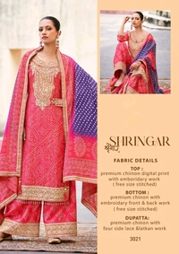 Fashion Hub Embroidered Chinon Salwar Kameez Set with Mirror Work & Designer Dupatta | Neha Collection - M, Pink