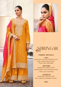 Fashion Hub Embroidered Chinon Salwar Kameez Set with Mirror Work & Designer Dupatta | Neha Collection - M, Yellow