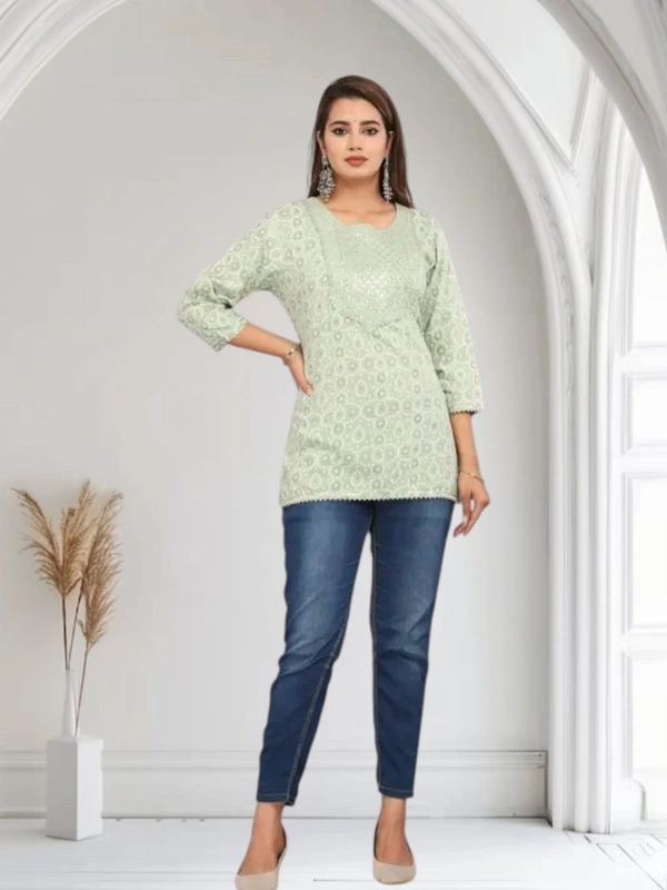 Elegant Embroidered Rayon Short Kurti for Women - L