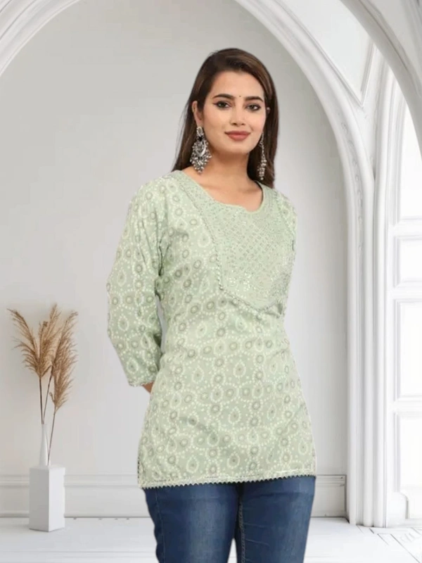 Elegant Embroidered Rayon Short Kurti for Women - L