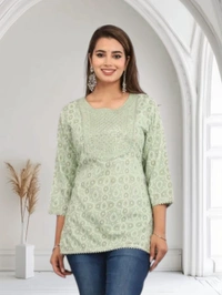 Elegant Embroidered Rayon Short Kurti for Women - L