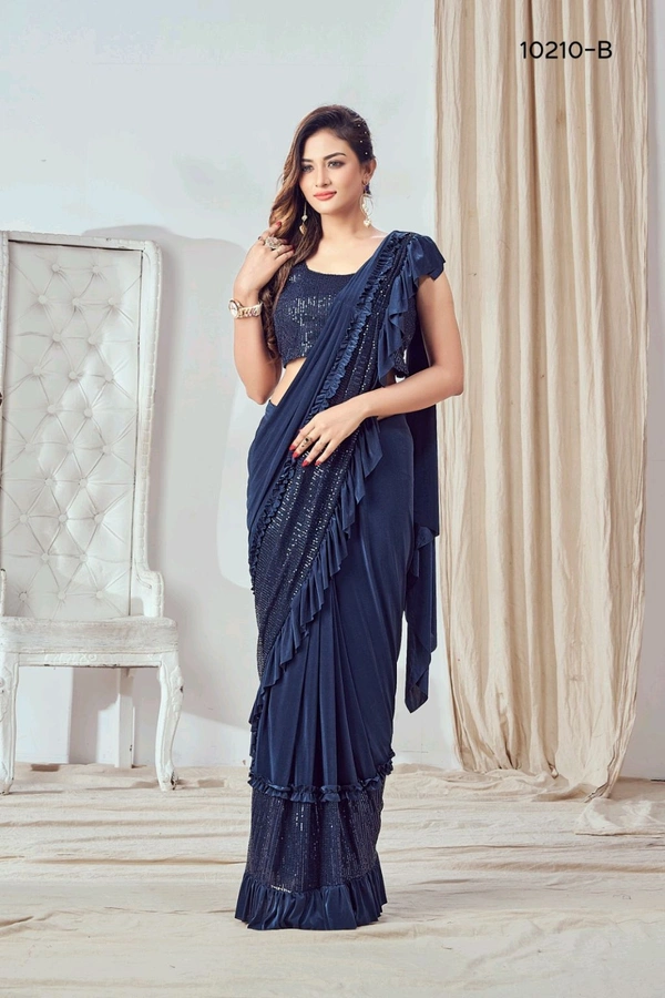 Fashion Hub Ready to Wear Lycra Saree with Ruffle Border| Neha Collection