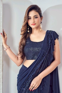 Fashion Hub Ready to Wear Lycra Saree with Ruffle Border| Neha Collection