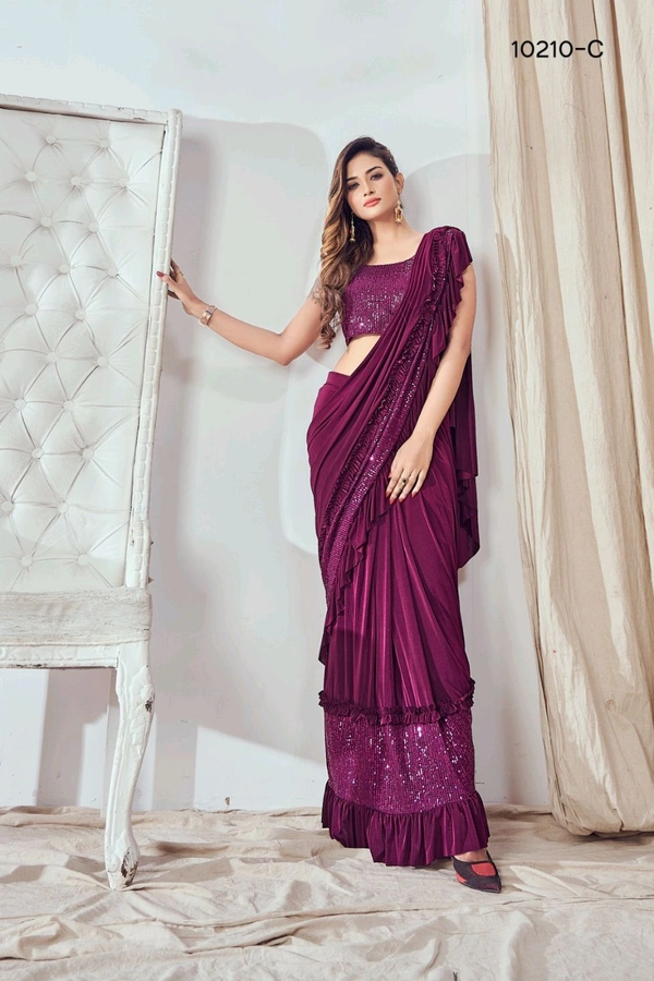 Fashion Hub Ready to Wear Lycra Saree with Ruffle Border| Neha Collection
