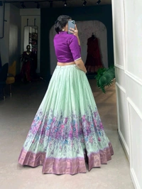 Fashion Hub Cotton Silk Floral Print Lehenga Choli with Zari Border | Neha Collection - Mint Green