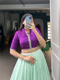 Fashion Hub Cotton Silk Floral Print Lehenga Choli with Zari Border | Neha Collection - Mint Green
