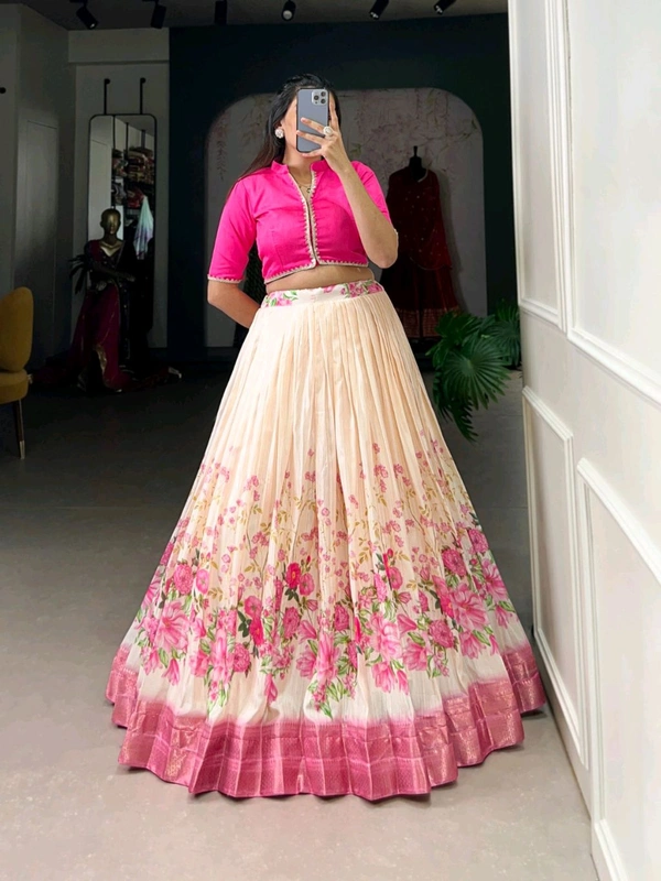 Fashion Hub Cotton Silk Floral Print Lehenga Choli with Zari Border | Neha Collection - Pink