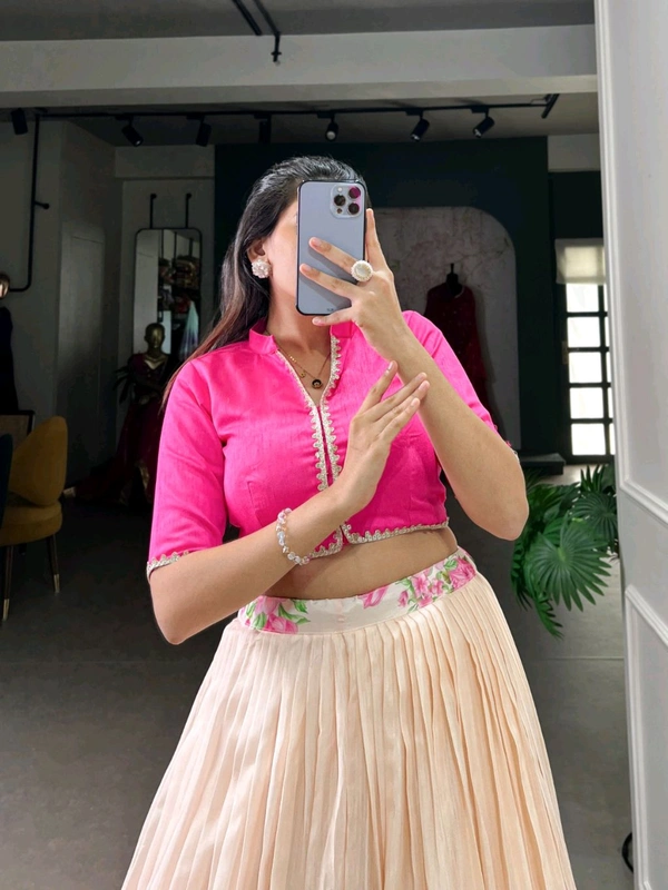 Fashion Hub Cotton Silk Floral Print Lehenga Choli with Zari Border | Neha Collection - Pink