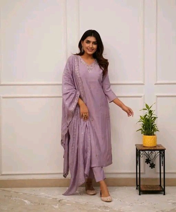 Msc Embroidered Viscose Chanderi Kurti with Pant & Dupatta Set - Elegant Ethnic Wear | Neha Collection - M