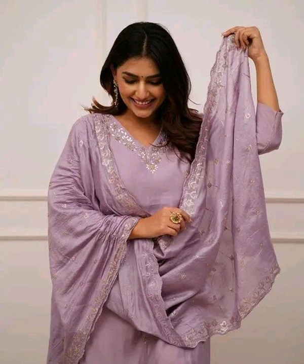 Msc Embroidered Viscose Chanderi Kurti with Pant & Dupatta Set - Elegant Ethnic Wear | Neha Collection - M