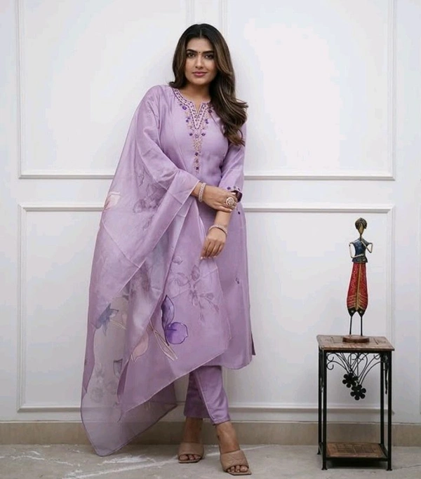 Msc Embroidered Viscose Chanderi Kurti with Pant & Dupatta Set - Elegant Ethnic Wear | Neha Collection - L