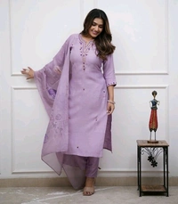 Msc Embroidered Viscose Chanderi Kurti with Pant & Dupatta Set - Elegant Ethnic Wear | Neha Collection - XL