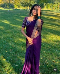 Viscose Chinon Weaving Pattern Saree With Dola Banarasi Silk Blouse - Purple
