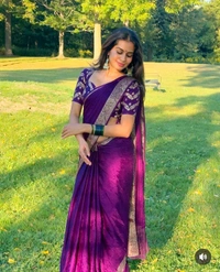 Viscose Chinon Weaving Pattern Saree With Dola Banarasi Silk Blouse - Purple