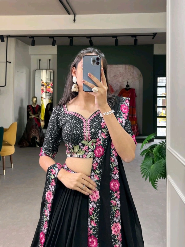 Fashion Hub Georgette Lehenga Choli with Sequins and Embroidery
