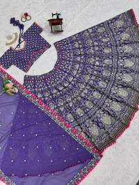 Prayosha Women's Faux Georgette Embroidered Lehenga Choli with Lace Border Dupatta